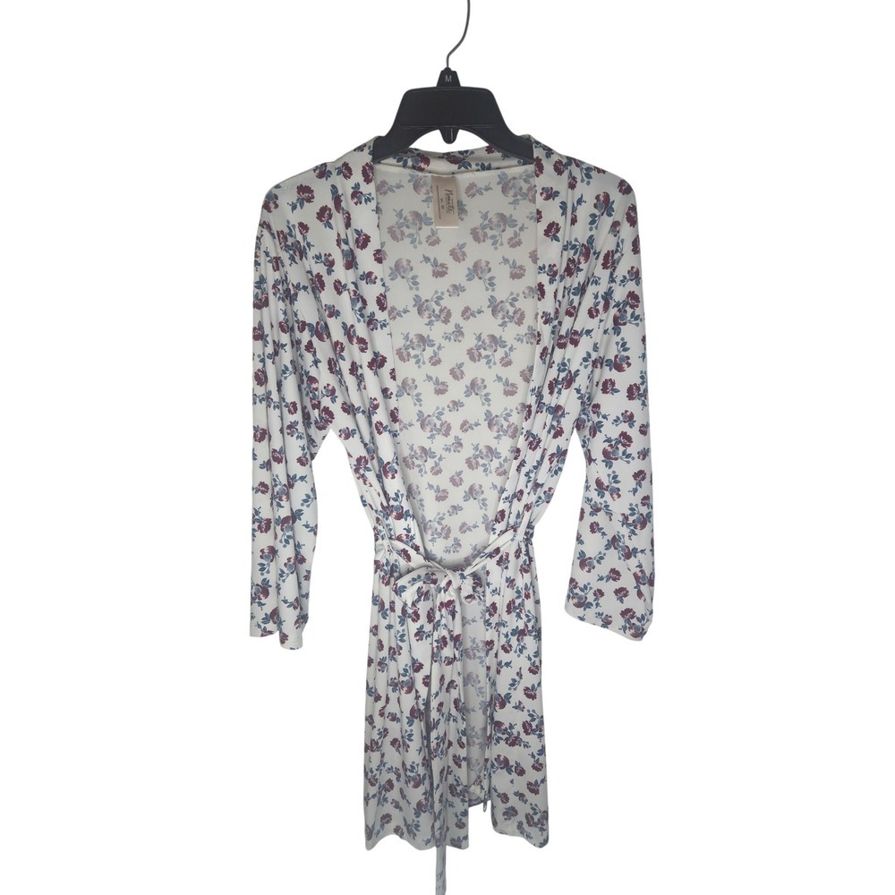 Nanette Lepore Floral Robe Womens Medium White Red Tie Waist Long Sleeve